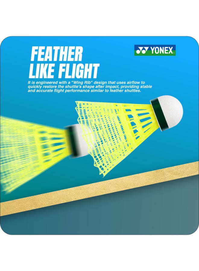 يونيكس كرات ريشة تنس الريشة Yonex Mavis 500 المصنوعة من النايلون الفائق، صناعة يابانية - عبوة من 6 كرات صفراء صناعية، تتميز بجناح عالي ومتانة فائقة، مناسبة للبطولات. - Image 2